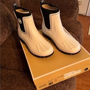 Michael Kors White and Black Rain Boots